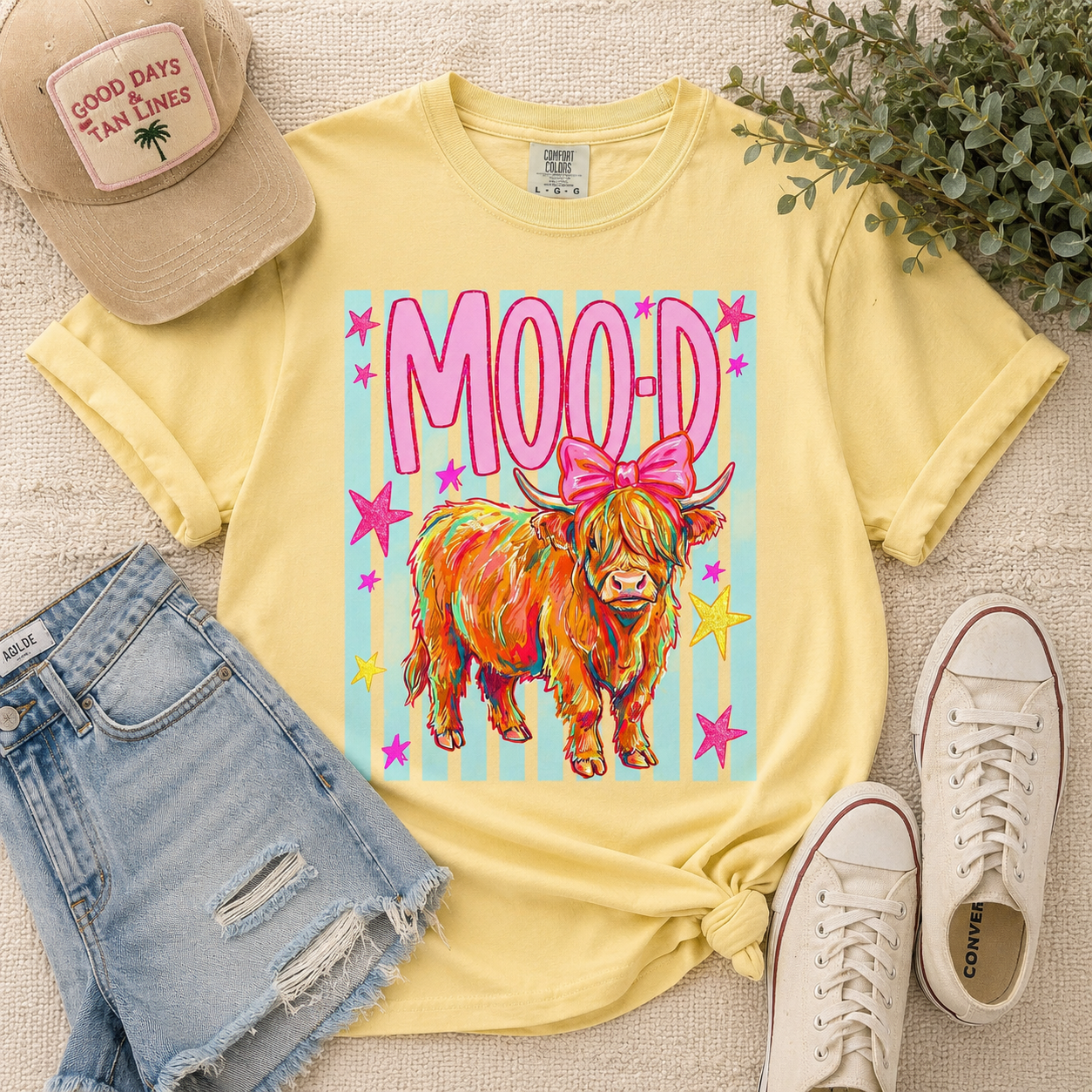 Mood Highland Cow T-Shirt — Colorful Cute Cow Graphic Tee
